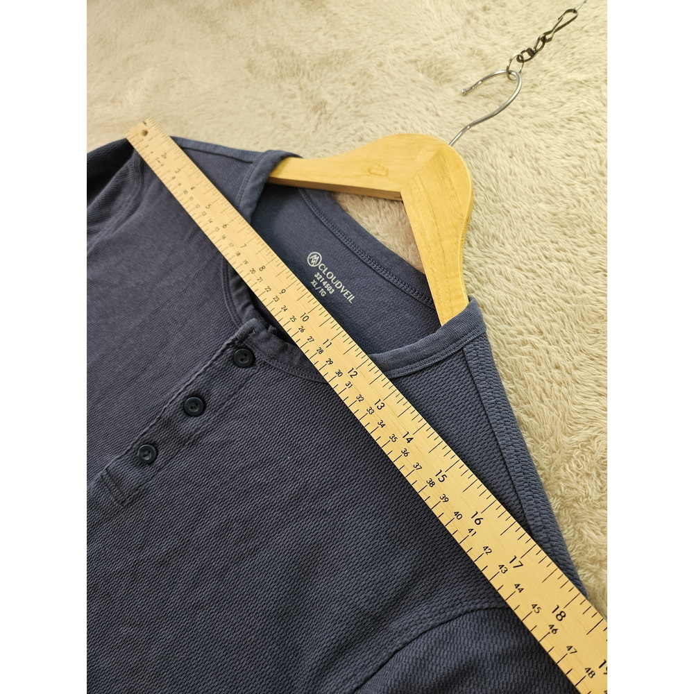 Cloudveil Men's Long-sleeve Waffle-knit Henley Shirt Dark Blue 3-button Placket - Picture 7 of 10